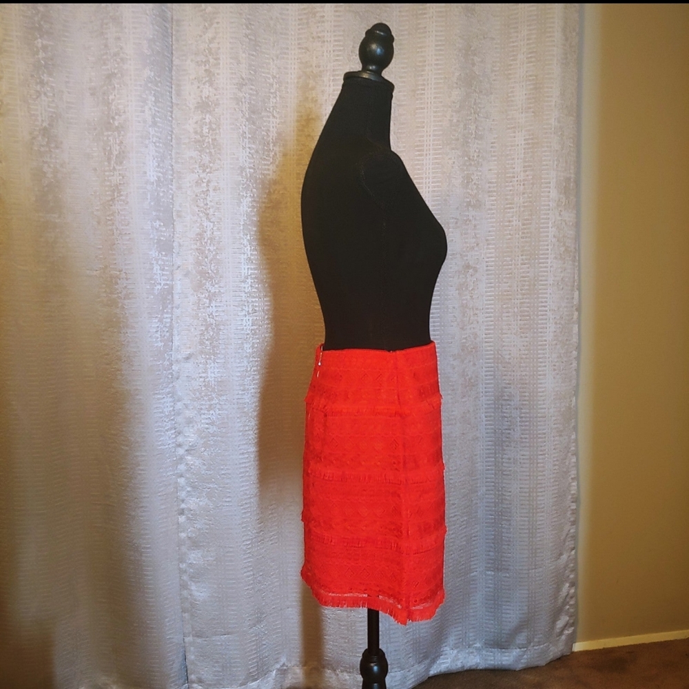 J Crew FRINGE LACE KNIT VIVID RED MINI SKIRT SIZE 0 - Picture 4 of 12